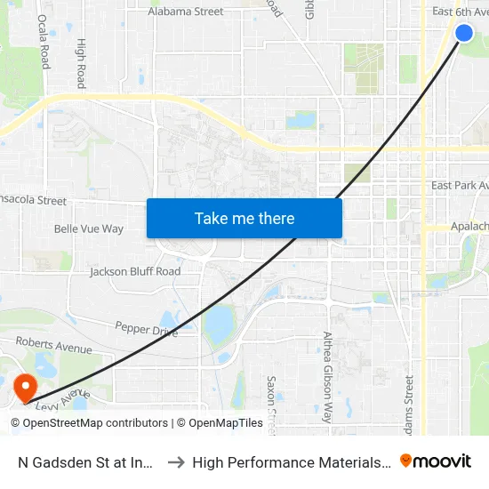 N Gadsden St at Ingleside Ave Nb to High Performance Materials Research Institute map