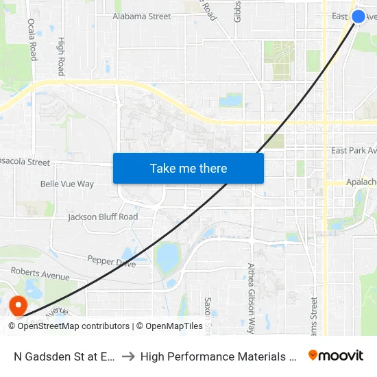 N Gadsden St at E 6th Ave Nb to High Performance Materials Research Institute map