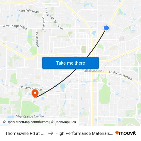 Thomasville Rd at Glenview Dr Sb to High Performance Materials Research Institute map