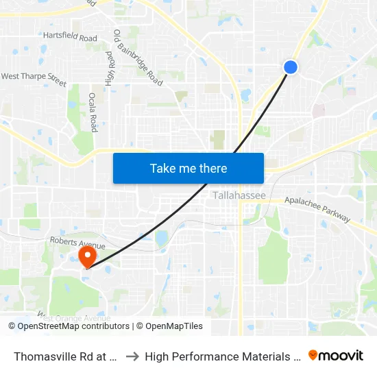 Thomasville Rd at Betton Rd Nb to High Performance Materials Research Institute map