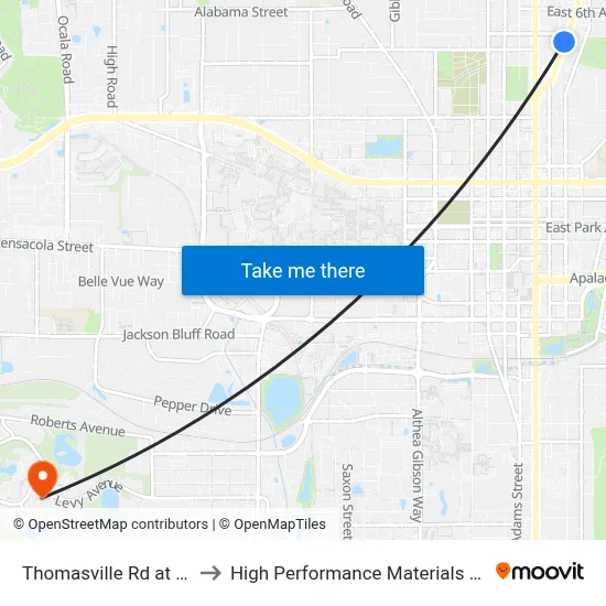 Thomasville Rd at E 5th Ave Sb to High Performance Materials Research Institute map