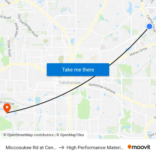 Miccosukee Rd at Centre Pointe Blvd Wb to High Performance Materials Research Institute map