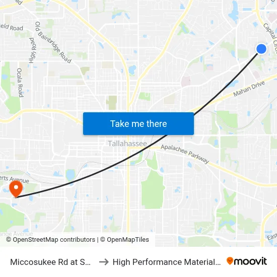Miccosukee Rd at Sandcastle Dr Wb to High Performance Materials Research Institute map