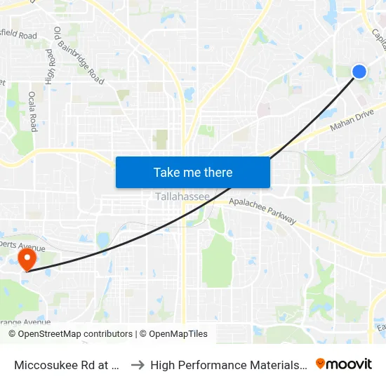 Miccosukee Rd at Oak Hill Dr Wb to High Performance Materials Research Institute map
