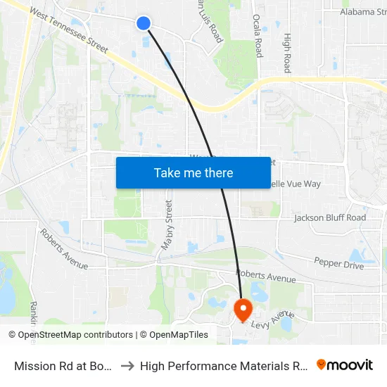 Mission Rd at Bonnie Dr Wb to High Performance Materials Research Institute map