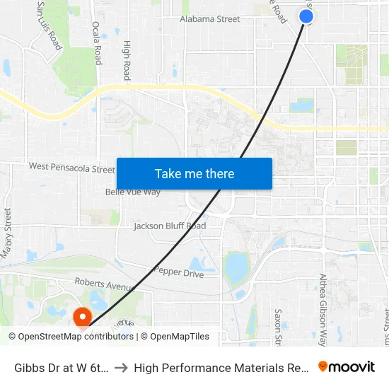 Gibbs Dr at W 6th Ave Sb to High Performance Materials Research Institute map