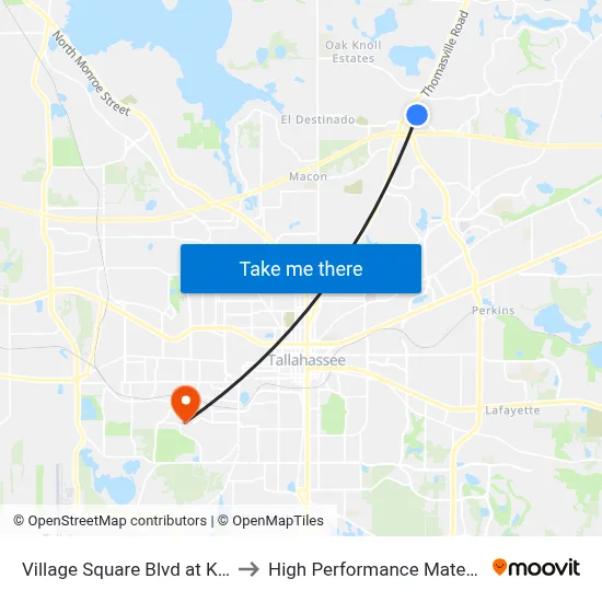 Village Square Blvd at Killearn Center Blvd Nb to High Performance Materials Research Institute map