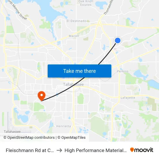 Fleischmann Rd at Centerville Rd Sb to High Performance Materials Research Institute map