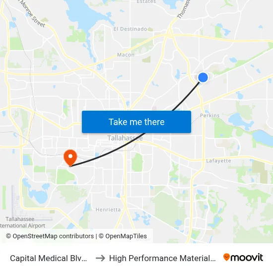 Capital Medical Blvd at Eider Ct Nb to High Performance Materials Research Institute map