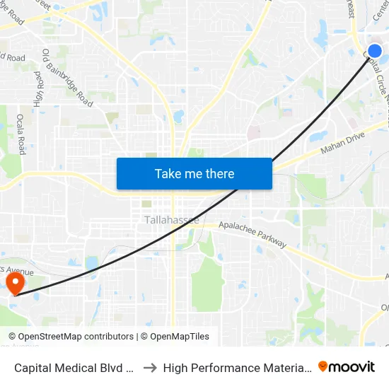Capital Medical Blvd at Buford Blvd Wb to High Performance Materials Research Institute map