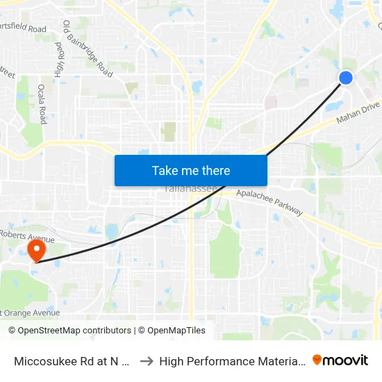 Miccosukee Rd at N Blair Stone Rd Wb to High Performance Materials Research Institute map