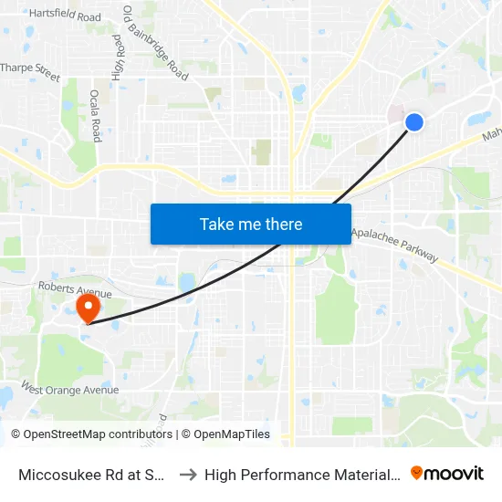 Miccosukee Rd at Spottswood Dr Eb to High Performance Materials Research Institute map