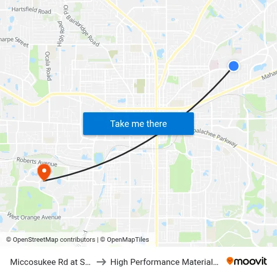 Miccosukee Rd at Surgeons Dr Wb to High Performance Materials Research Institute map
