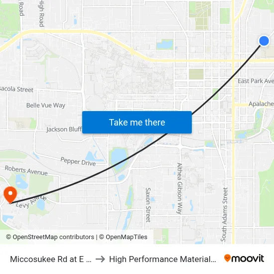 Miccosukee Rd at E Georgia St Wb to High Performance Materials Research Institute map