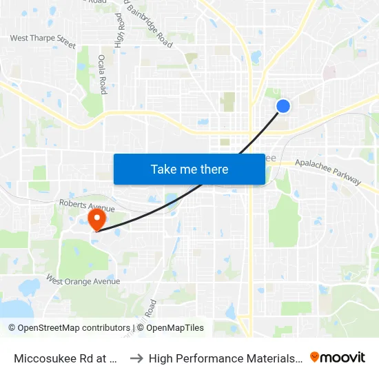 Miccosukee Rd at Mcdaniel St Eb to High Performance Materials Research Institute map