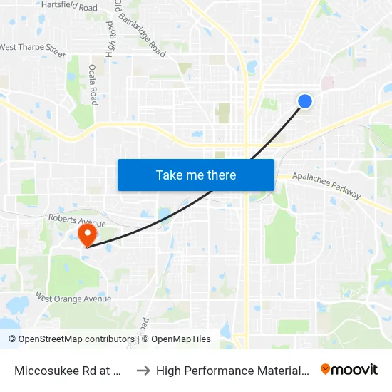 Miccosukee Rd at Mitchell Ave Wb to High Performance Materials Research Institute map