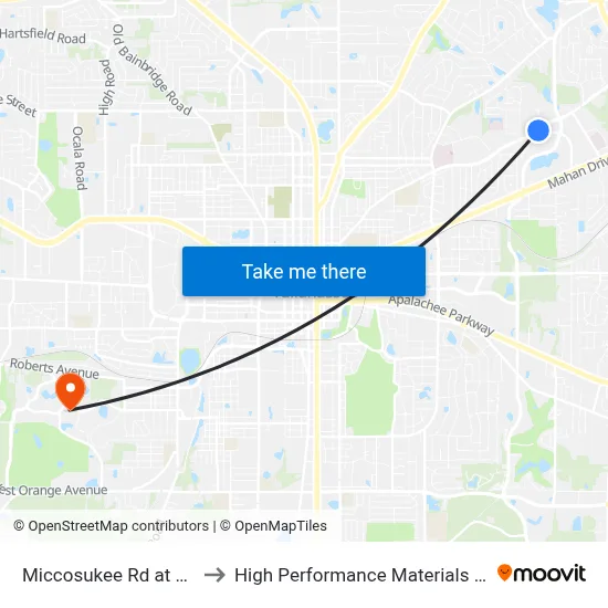 Miccosukee Rd at Phillips Rd Eb to High Performance Materials Research Institute map
