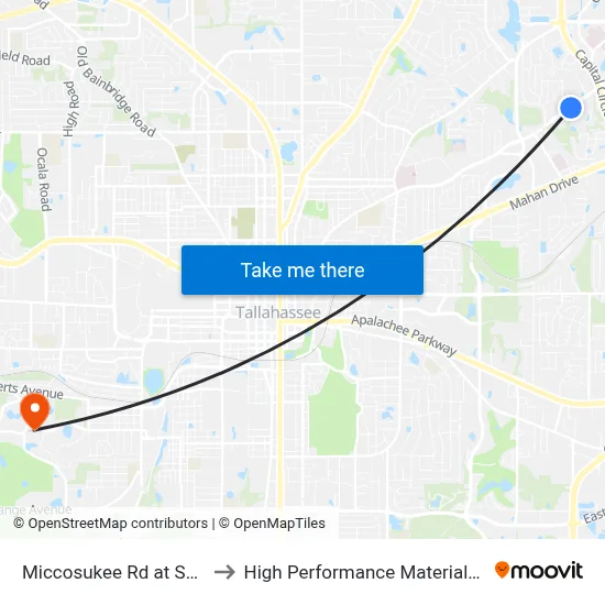 Miccosukee Rd at Sandcastle Dr Eb to High Performance Materials Research Institute map