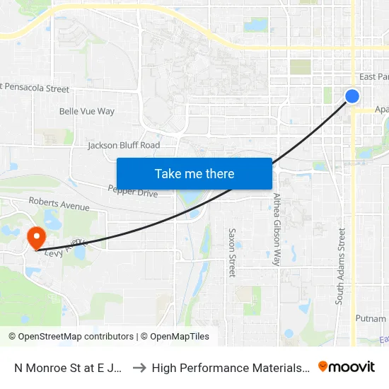 N Monroe St at E Jefferson St Sb to High Performance Materials Research Institute map