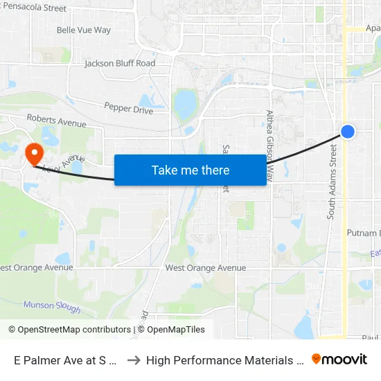 E Palmer Ave at S Monroe St Eb to High Performance Materials Research Institute map