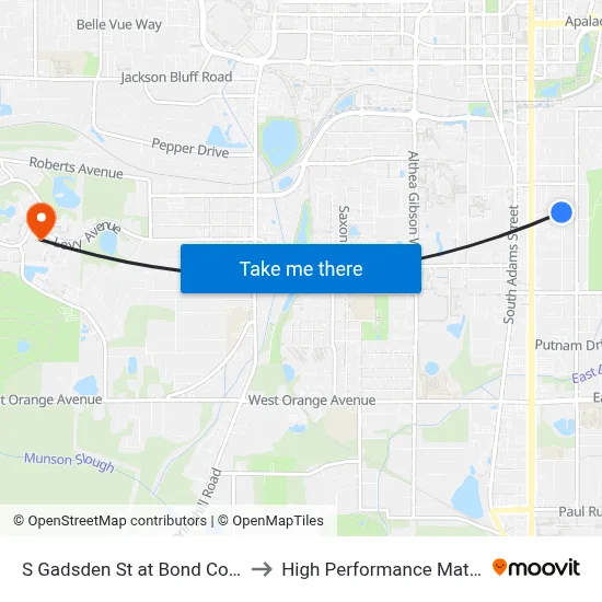 S Gadsden St at Bond Community Health Center Sb to High Performance Materials Research Institute map