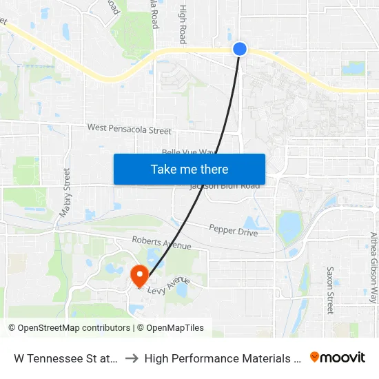 W Tennessee St at Basin St Wb to High Performance Materials Research Institute map