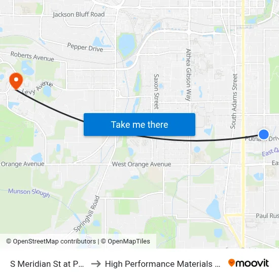 S Meridian St at Putnam Dr Sb to High Performance Materials Research Institute map