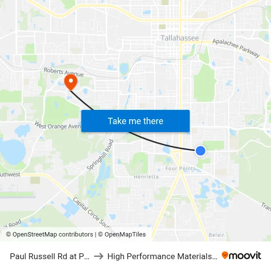 Paul Russell Rd at Prospect St Wb to High Performance Materials Research Institute map