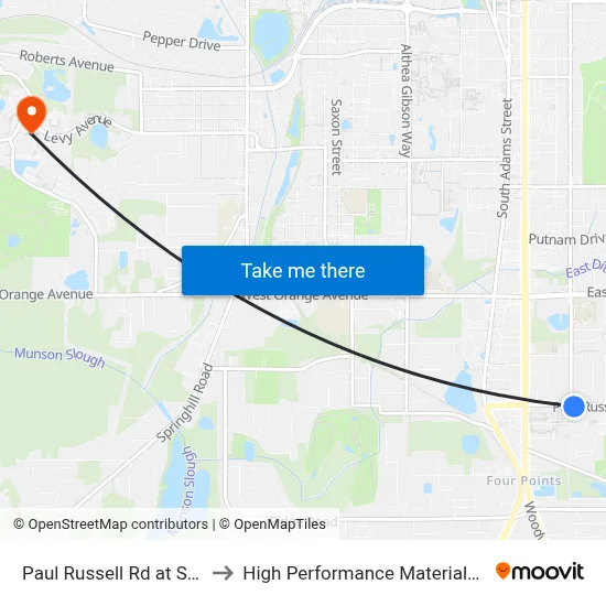 Paul Russell Rd at S Meridian St Eb to High Performance Materials Research Institute map