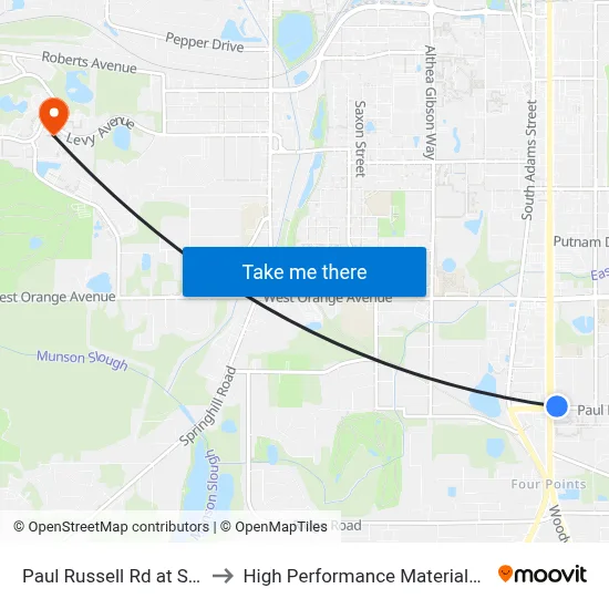 Paul Russell Rd at S Monroe St Wb to High Performance Materials Research Institute map