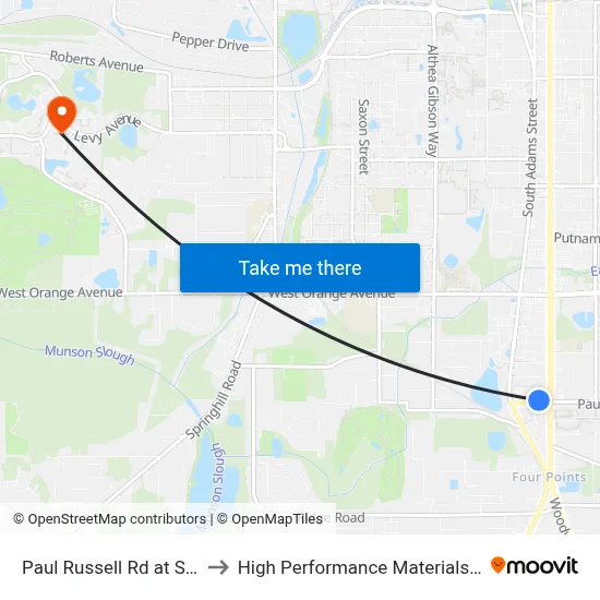 Paul Russell Rd at S Adams St Wb to High Performance Materials Research Institute map