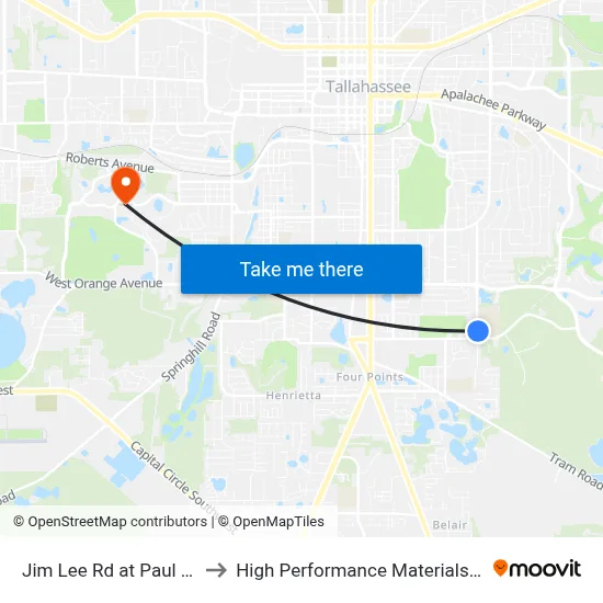 Jim Lee Rd at Paul Russell Rd Nb to High Performance Materials Research Institute map