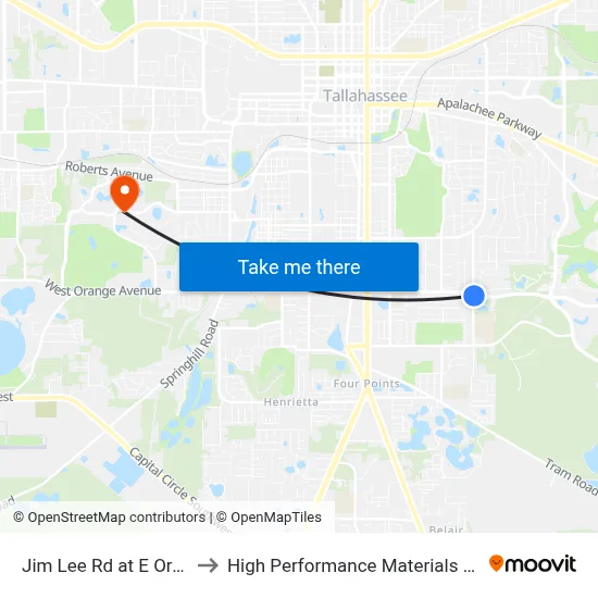 Jim Lee Rd at E Orange Ave Nb to High Performance Materials Research Institute map