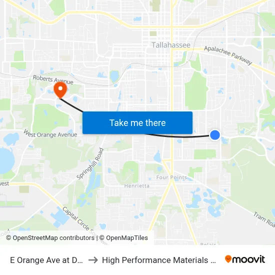 E Orange Ave at Dozier Dr Wb to High Performance Materials Research Institute map
