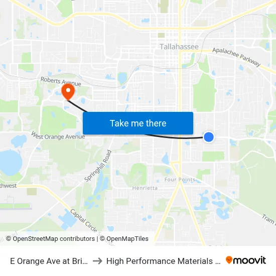 E Orange Ave at Brighton Rd Wb to High Performance Materials Research Institute map