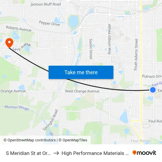 S Meridian St at Orange Ave Sb to High Performance Materials Research Institute map