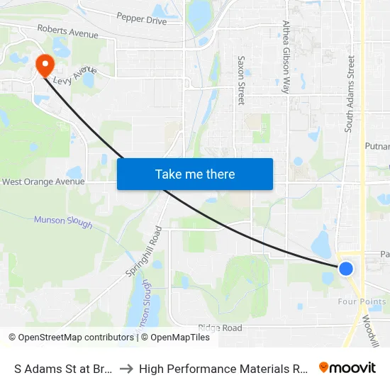 S Adams St at Bragg Dr Nb to High Performance Materials Research Institute map