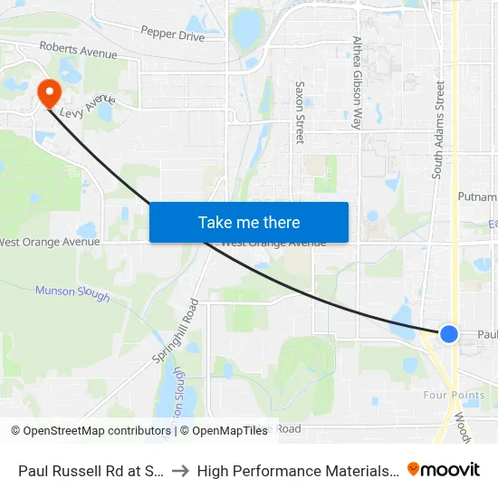Paul Russell Rd at S Monroe St Eb to High Performance Materials Research Institute map