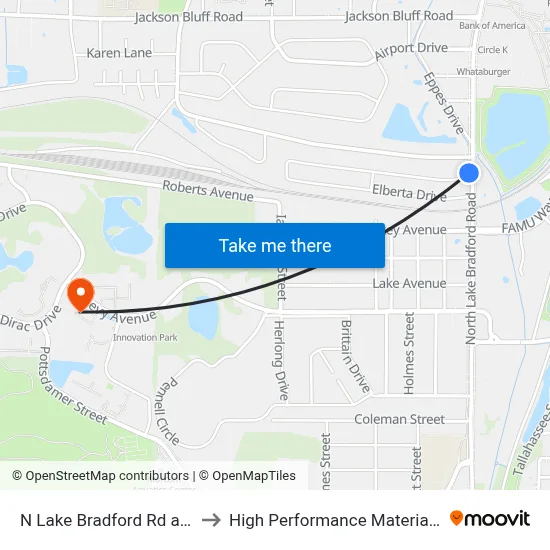 N Lake Bradford Rd at Hernando Dr Sb to High Performance Materials Research Institute map