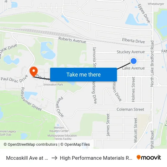 Mccaskill Ave at Holmes St to High Performance Materials Research Institute map