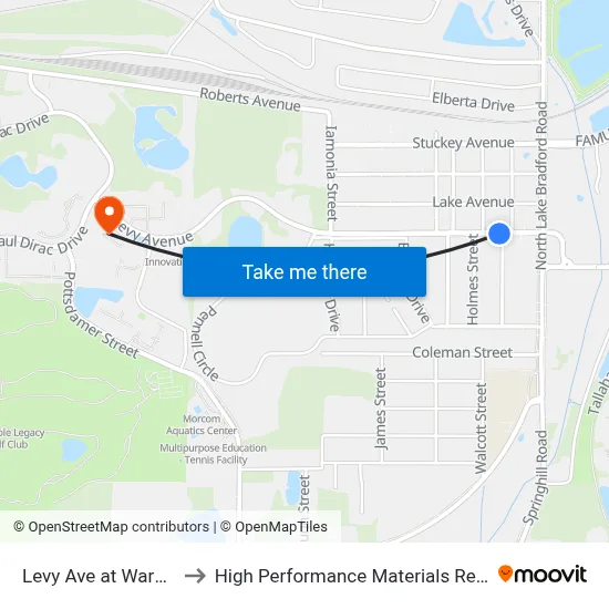 Levy Ave at Warwick St Eb to High Performance Materials Research Institute map