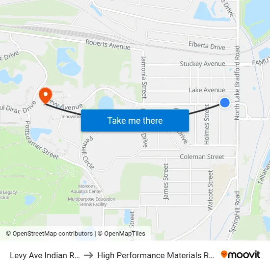 Levy Ave Indian River St Wb to High Performance Materials Research Institute map