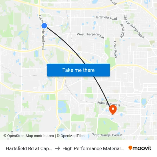 Hartsfield Rd at Capital Cir NW Wb to High Performance Materials Research Institute map