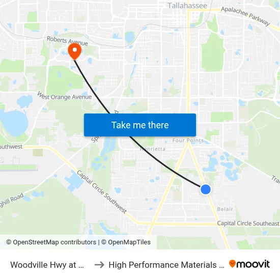 Woodville Hwy at Mcneil Blvd Sb to High Performance Materials Research Institute map