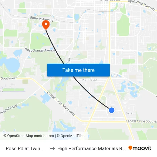 Ross Rd at Twin Oaks Dr Wb to High Performance Materials Research Institute map