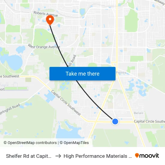 Shelfer Rd at Capital Circ SW Sb to High Performance Materials Research Institute map