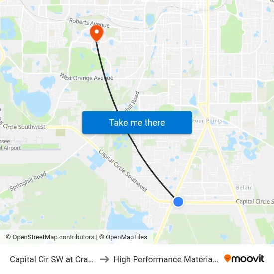 Capital Cir SW at Crawfordville Rd Wb to High Performance Materials Research Institute map