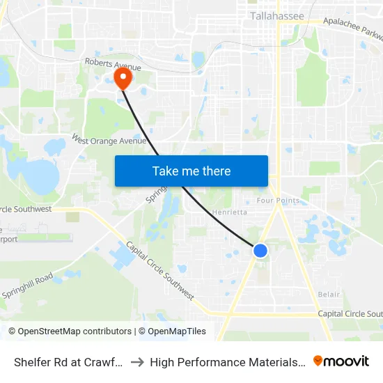 Shelfer Rd at Crawfordville Rd Nb to High Performance Materials Research Institute map