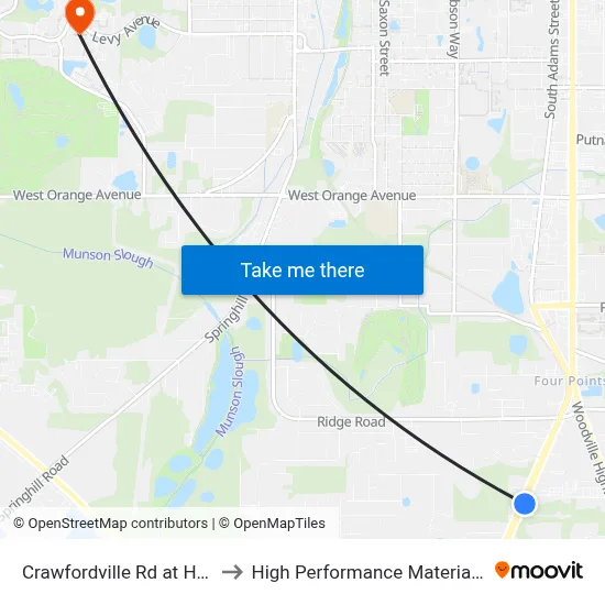 Crawfordville Rd at Hannon Mill Rd Nb to High Performance Materials Research Institute map