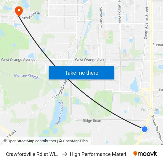 Crawfordville Rd at Wilson Green Blvd Nb to High Performance Materials Research Institute map